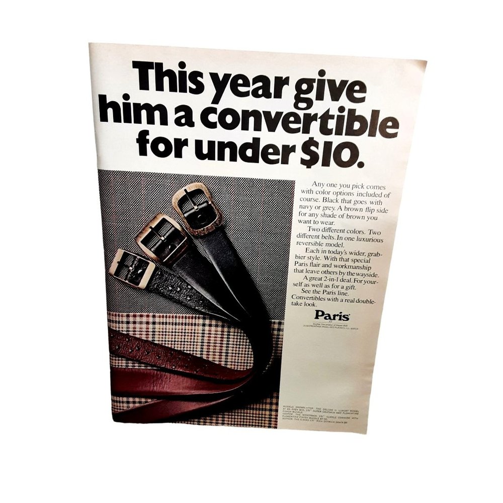 1970 Paris Belts Convertibles Vintage Print Ad 70s